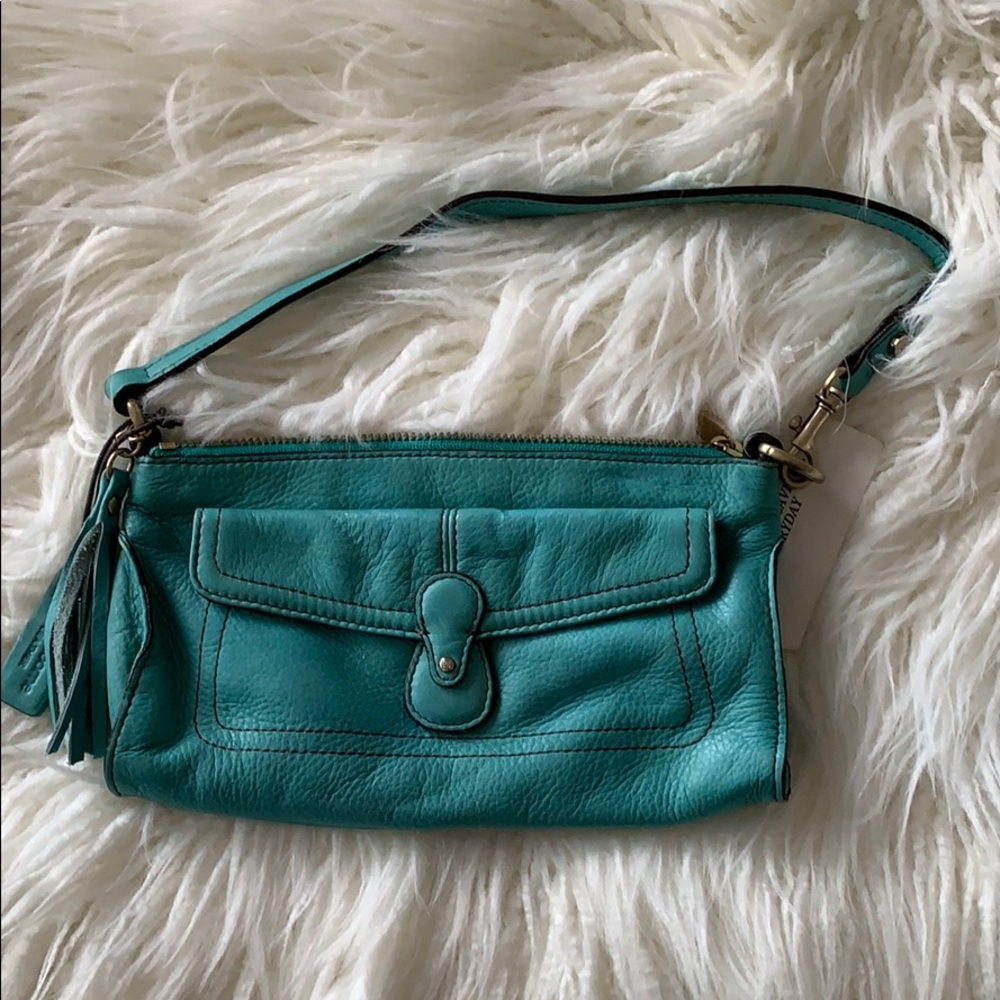 Liz Claiborne genuine leather teal wristlet